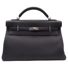 Hermès 42cm Kelly Maxi Noir Togo Cuir Palladium Hardware