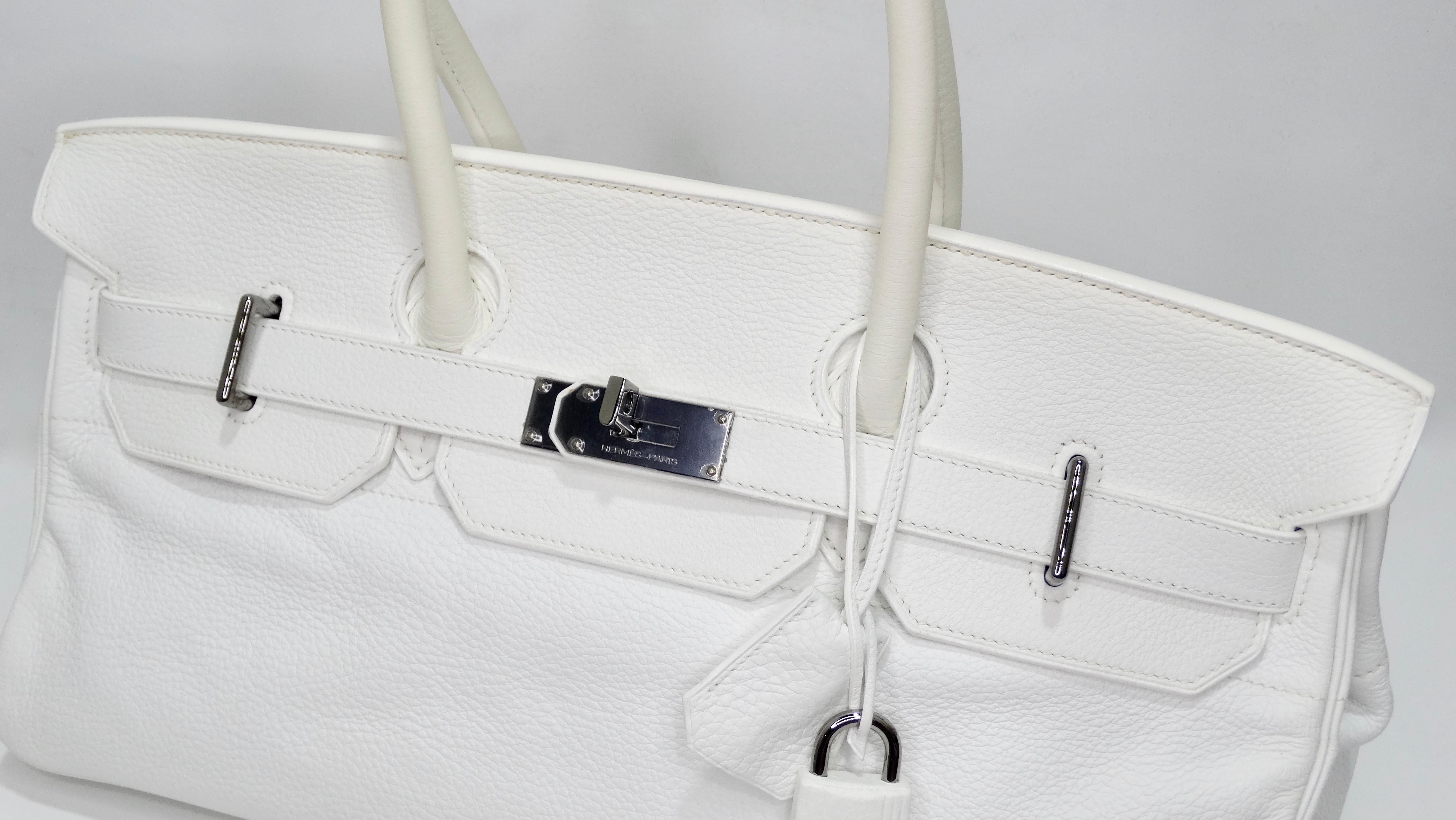 Hérmes 42cm White Clemence JPG Shoulder Birkin  For Sale 6