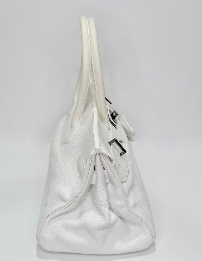 Hérmes 42cm White Clemence JPG Shoulder Birkin For Sale at 1stDibs
