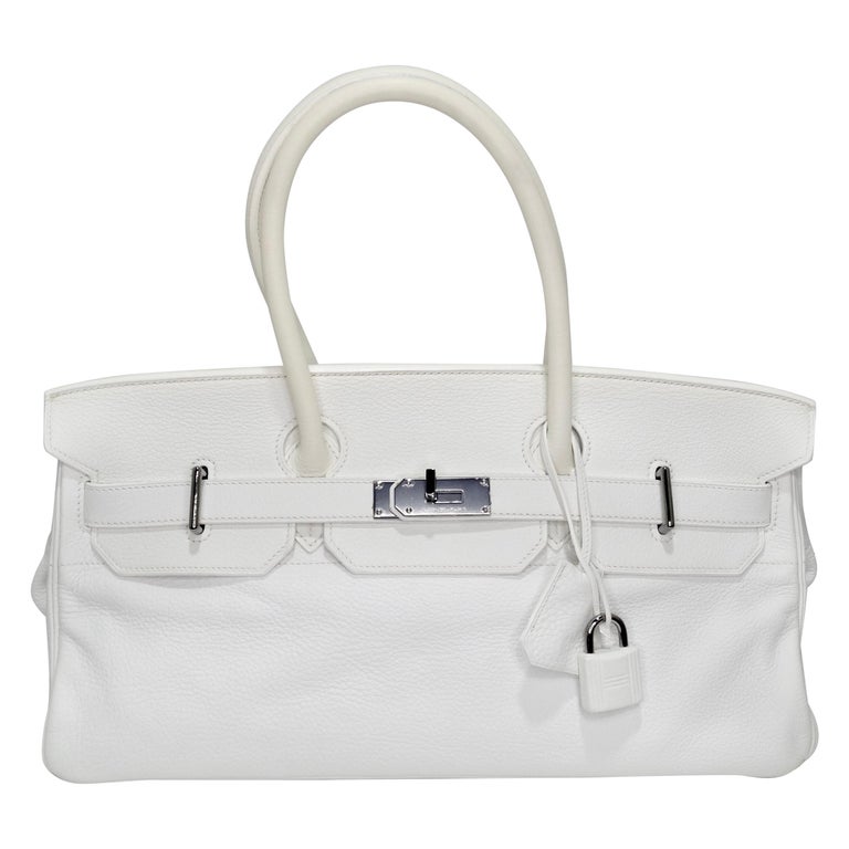 Sac Birkin porté épaule JPG en cuir clémence blanc 42 cm Hermès sur 1stDibs