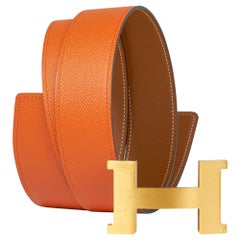 Hermes 42mm Constance Belt Orange / Gold Brushed Gold Buckle 100 New w/Box