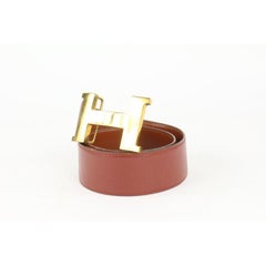 Hermès 42mm H Logo Belt Lit Borgogna x Oro 1020h53