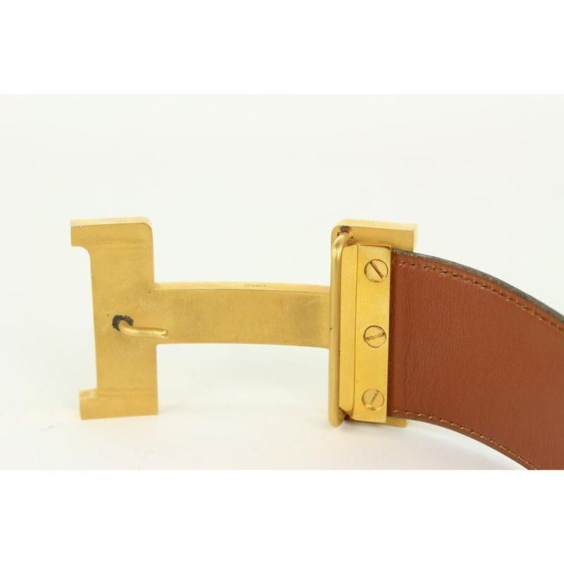 Brown Hermès 42mm H Logo Belt Lit Burgundy x Gold 1020h53 For Sale