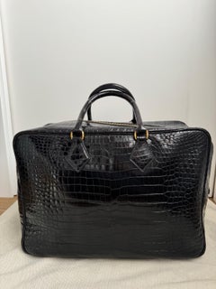 Hermes 45 Black Shiny Porosus Crocodile Plume Travel Bag
