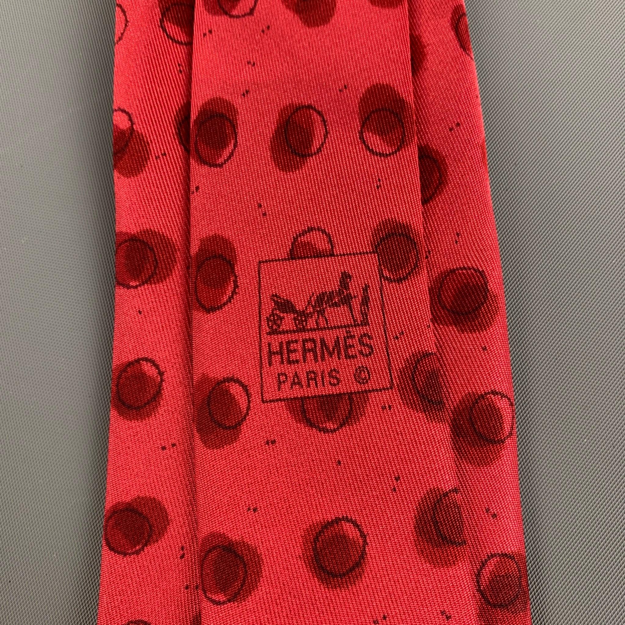 HERMES 5175 IA Red Circles Silk Tie In Good Condition In San Francisco, CA