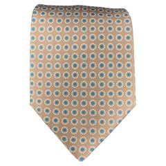 HERMES 5357 OA Taupe Blue Dots Silk Tie