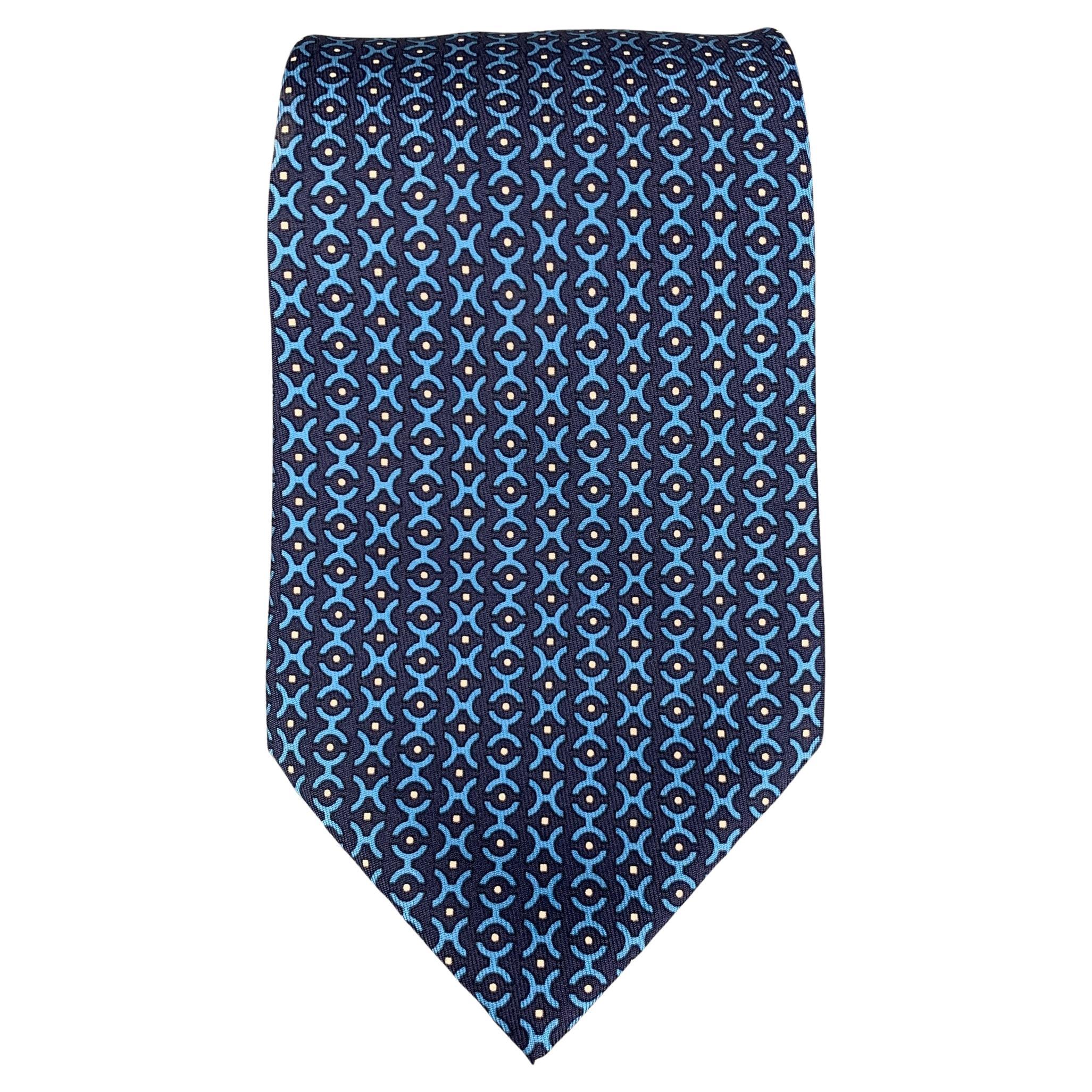HERMES 5366 OA Navy Blue Abstract Silk Tie at 1stDibs