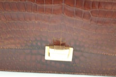Hermes 60's  Vintage  Brown Croco Vintage  Bag