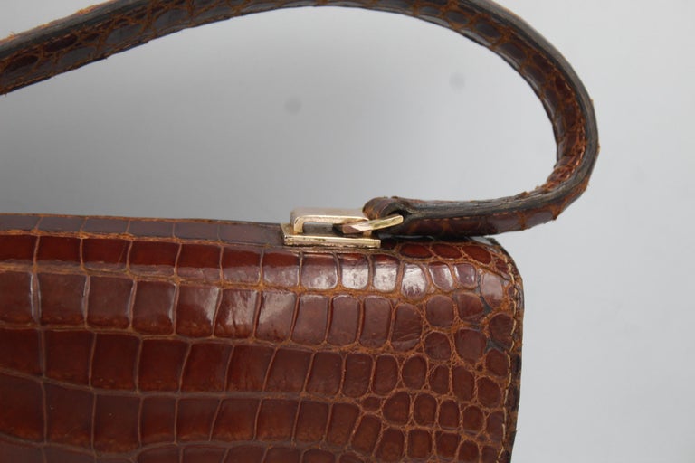 Women's or Men's Hermes 60's  Vintage  Brown Croco Vintage  Bag For Sale