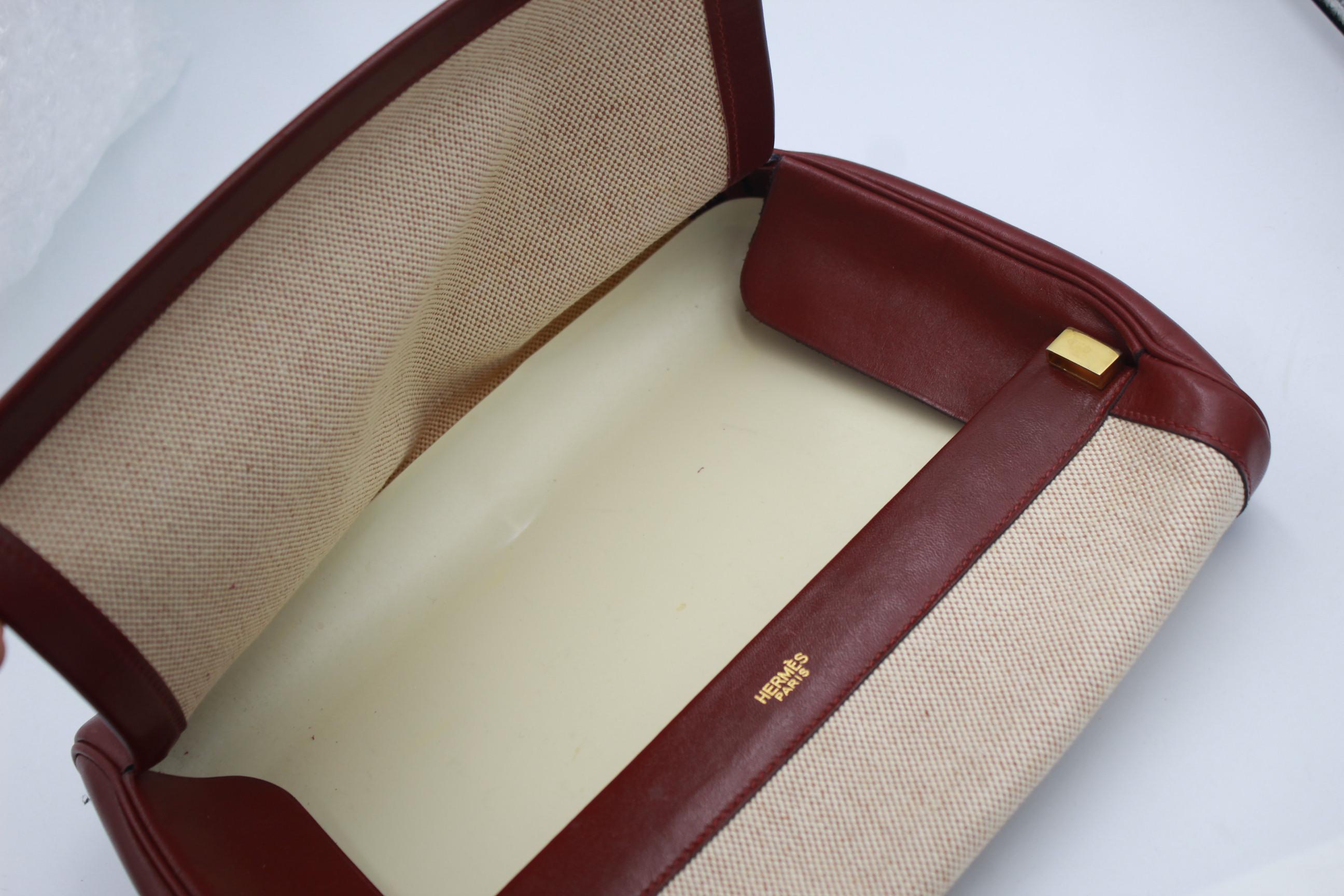 Brown Hermes 60's Vintage Burgundy Leather and Canvas  Travel Vanity Bag