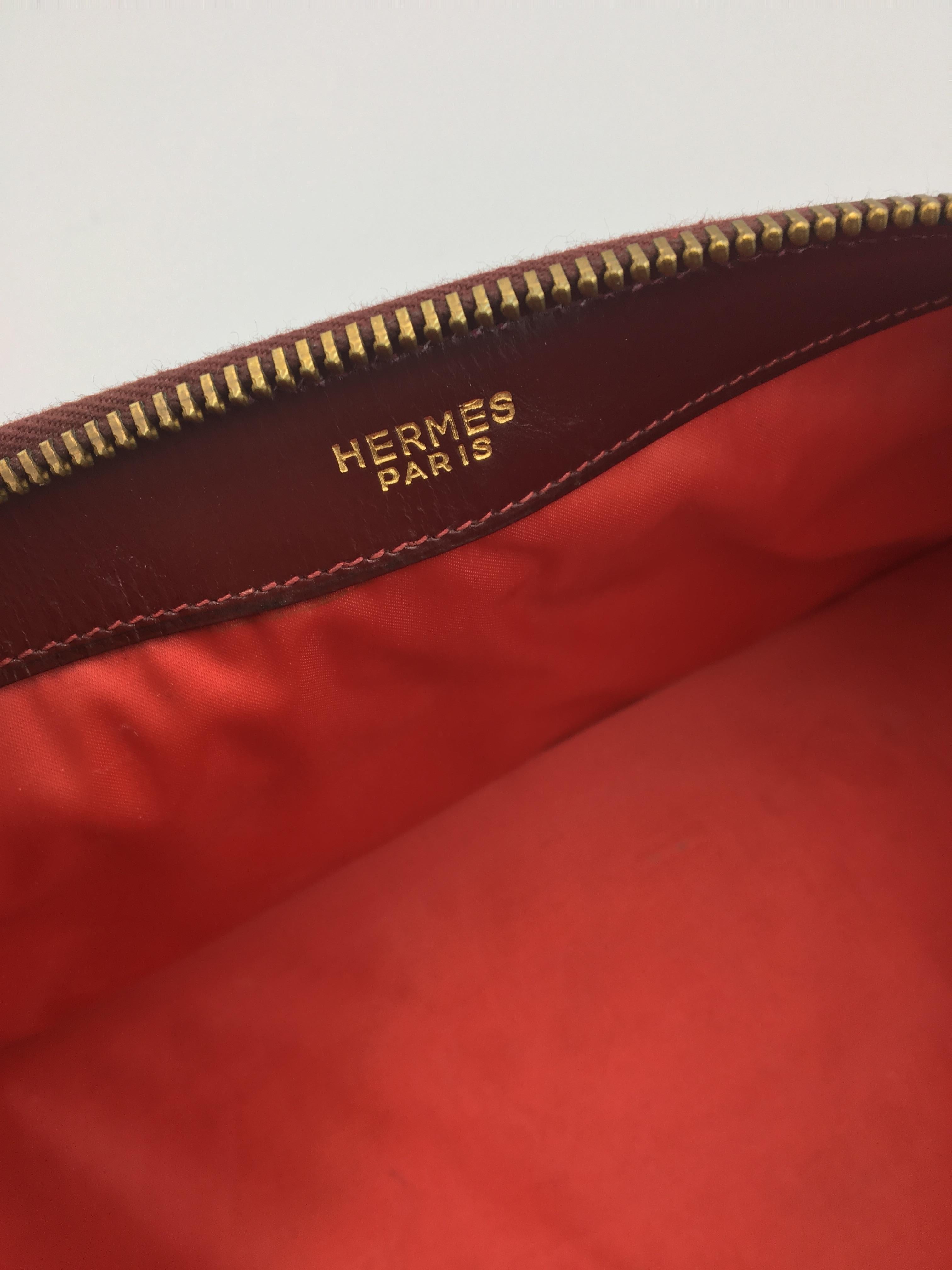 Black Hermes 60's Vintage Burgundy Leather Jewelery Case / Vanity
