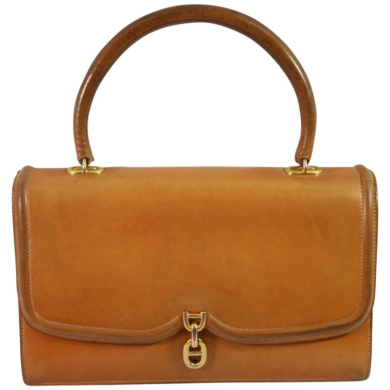 Hermes 60's Vintage Natural Leather Chaine D'ancre Bag For Sale