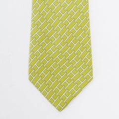 HERMES 615SA mustard yellow geometric H pattern print classic silk neck tie