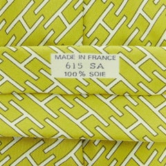 HERMES 615SA mustard yellow geometric H pattern print classic silk neck tie