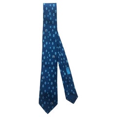 Hermès "7 MAILLON PANDA" cravate Marine & Bleu