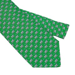 Hermes 7 Roller Dog Tie Vert and Gris Twillbi Silk