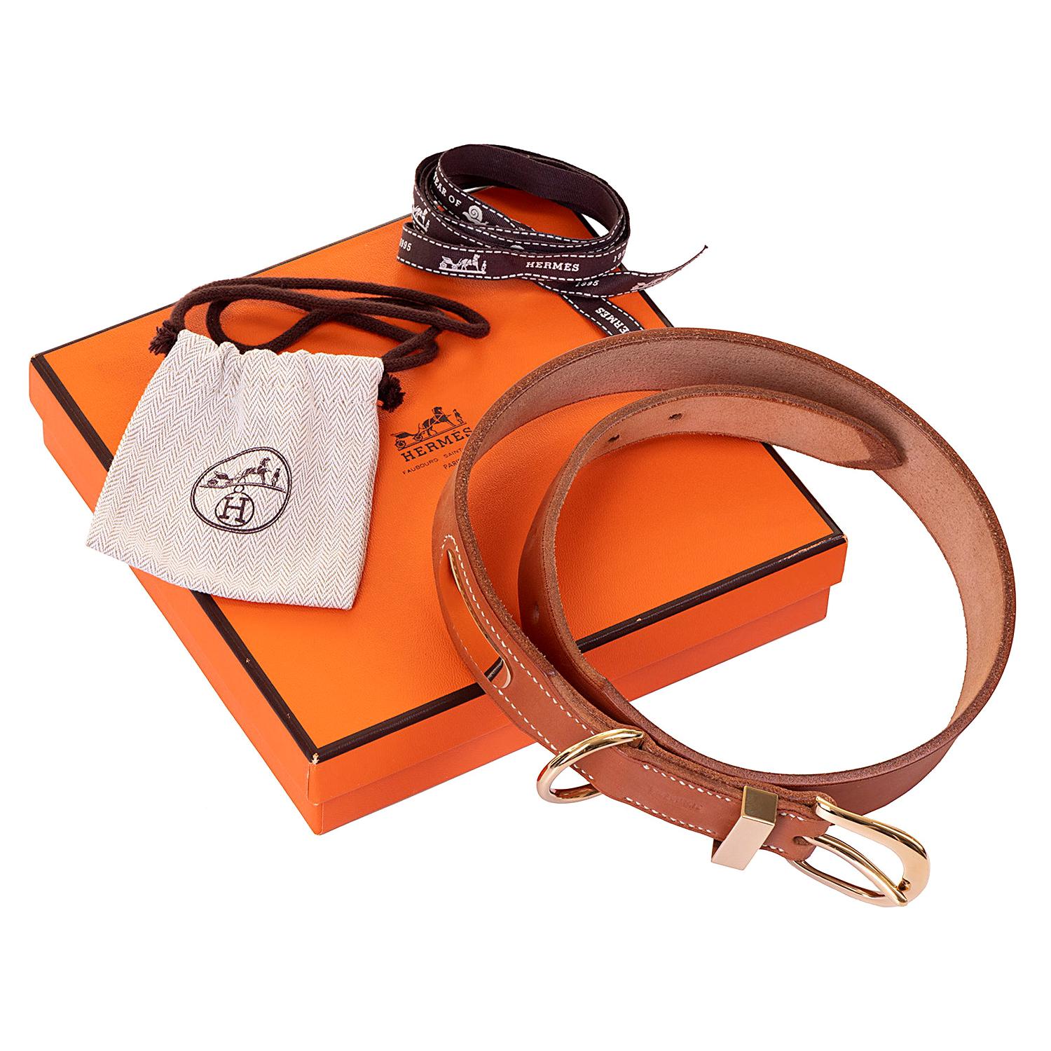 Hermes 70cm Belt in Classic 'Vache Naturelle' with Gold Hardware - Never Worn For Sale