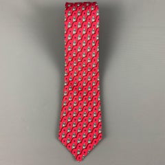 HERMES 7167 FA Red Grey Owl Print Silk Tie