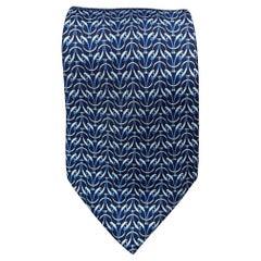 HERMES 7759 FA Navy & Blue Print Silk Tie