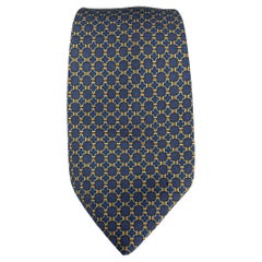 HERMES 903 HA Navy Gold Dots Silk Tie