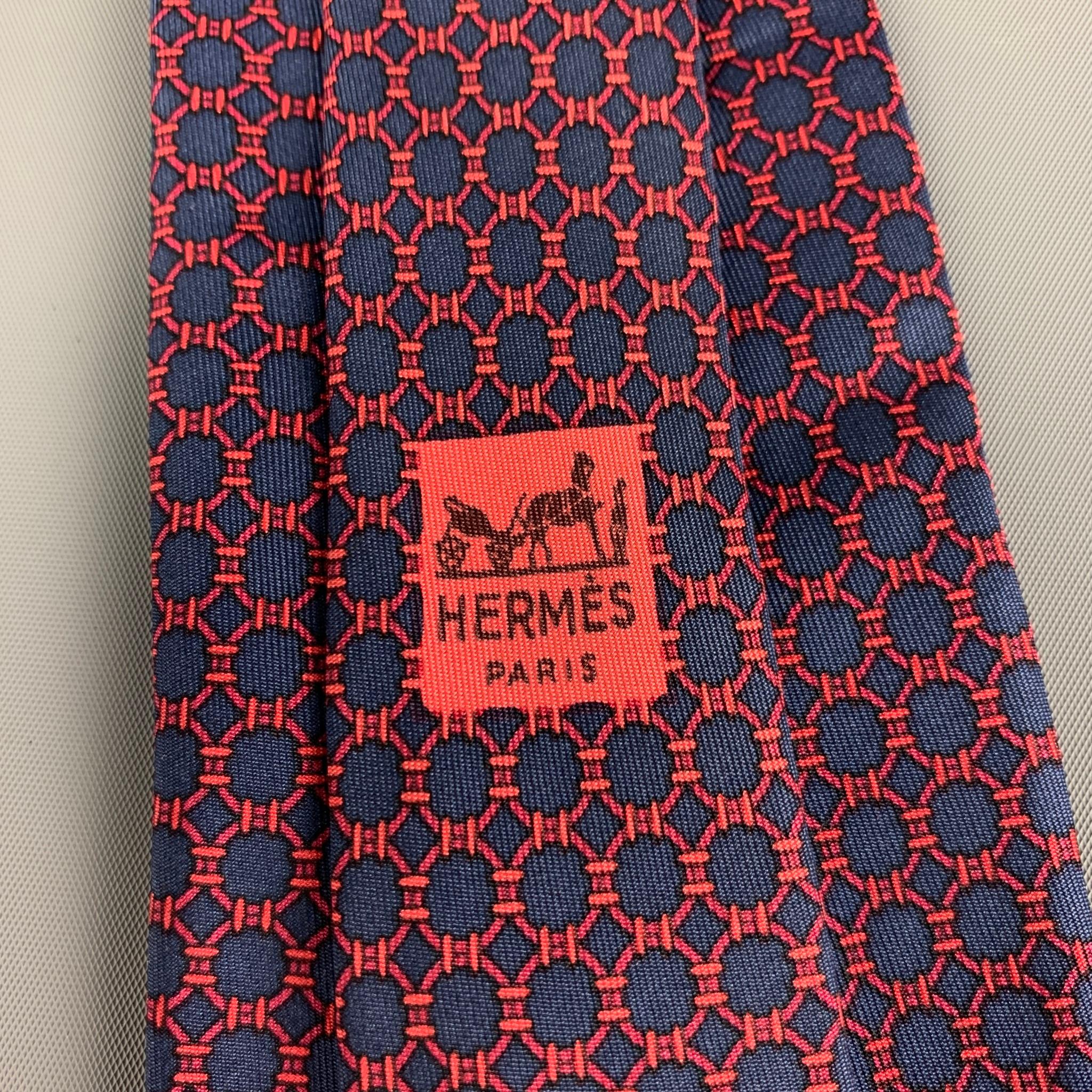 HERMES 903 HA Navy Red Dots Silk Tie In Good Condition In San Francisco, CA