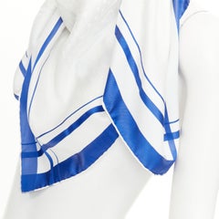 HERMES 90cm tone on tone damask white royal blue stripe frame border silk scarf
