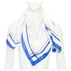 HERMES 90cm tone on tone damask white royal blue stripe frame border silk scarf