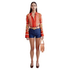 Hermès 90's Cavalcadour silk scarf print button down tailored shirt