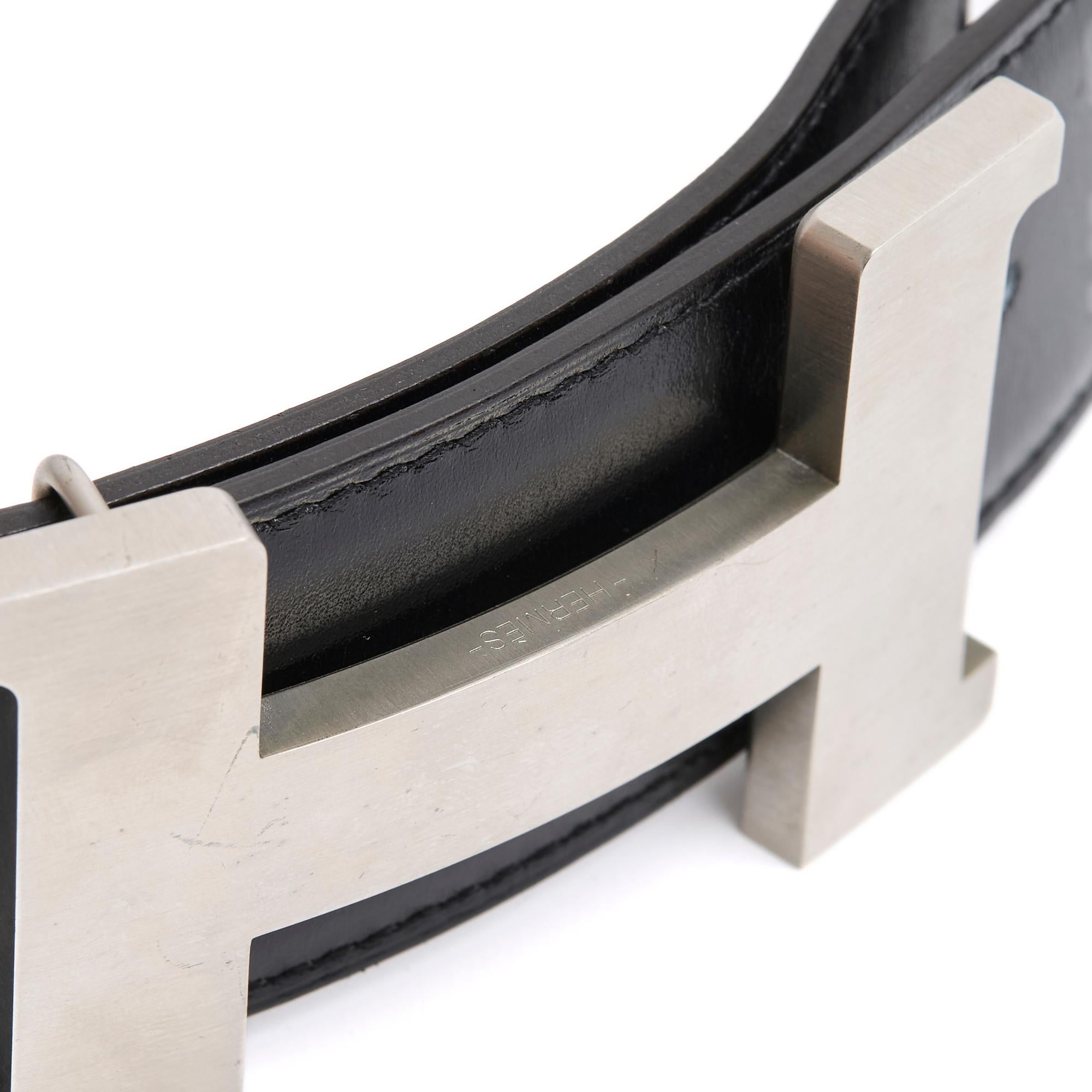 Hermès A composer 42 mm Ceinture T80 Black Silver Reversible H Belt US30 Hermes In Excellent Condition For Sale In PARIS, FR