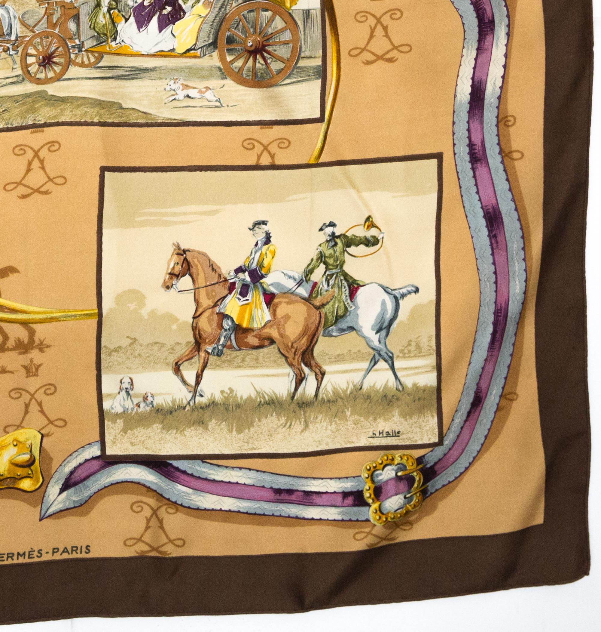 Hermes A Cor et A Cri by Charles J. Hallo Silk Scarf 1