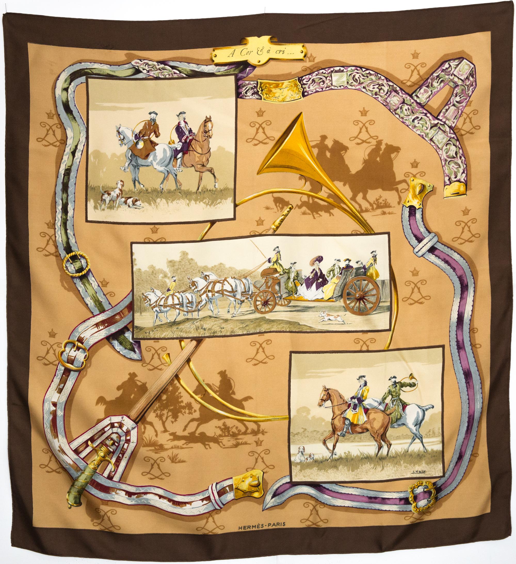 Hermes A Cor et A Cri by Charles J. Hallo Silk Scarf 2