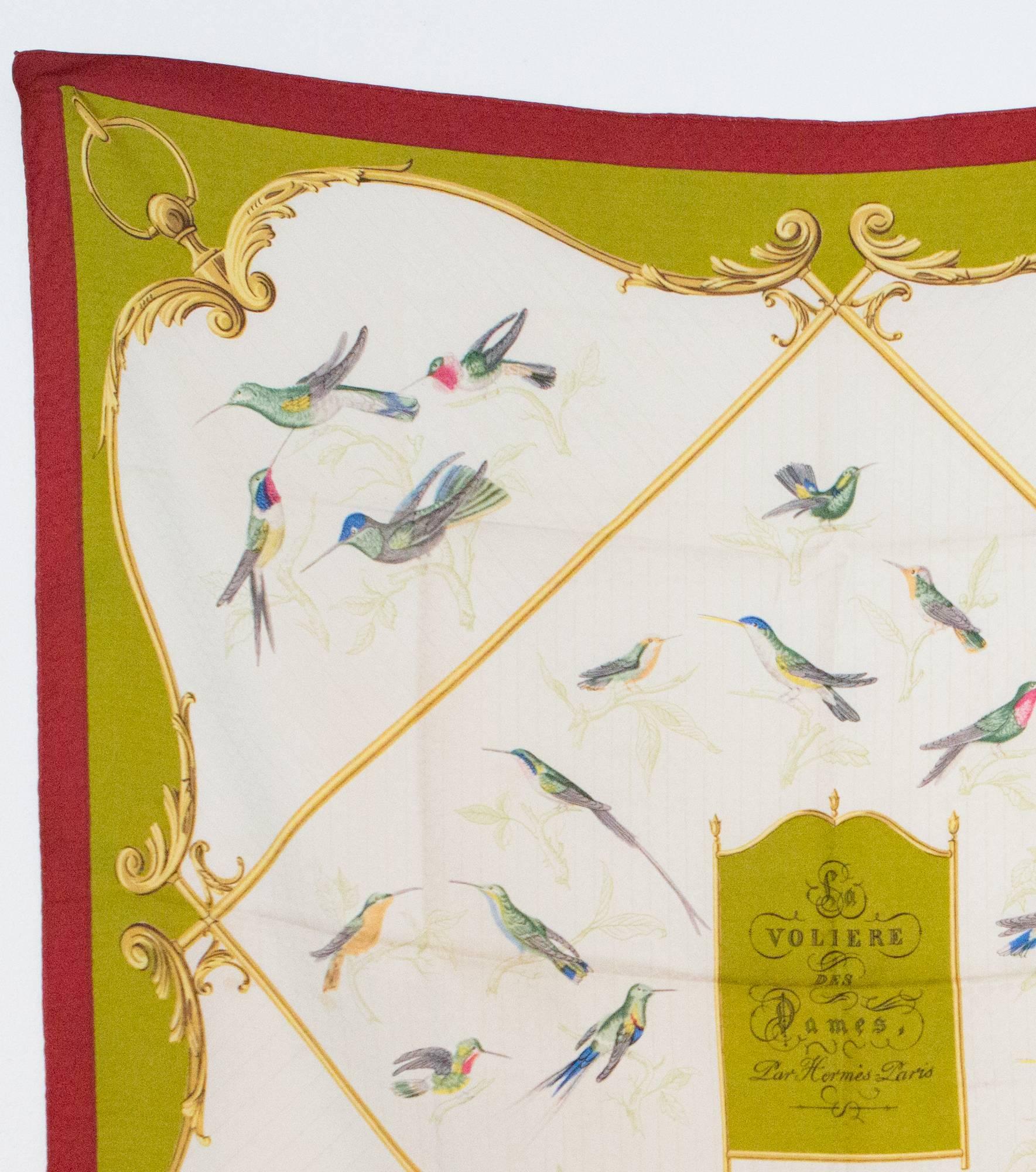 Hermes A la volière Des Dames by Hugo Grygkar silk scarf featuring a jacquard silk ground, a birds scenic print. 
Circa 1958s 
35,4in. (90cm) x 35,4in. (90cm)
In good vintage condition. Made in France.
We guarantee you will receive this gorgeous