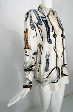 Hermes A Propos de Bottes By Xavier de Poret Chemisier en sergé de soie imprimé crème