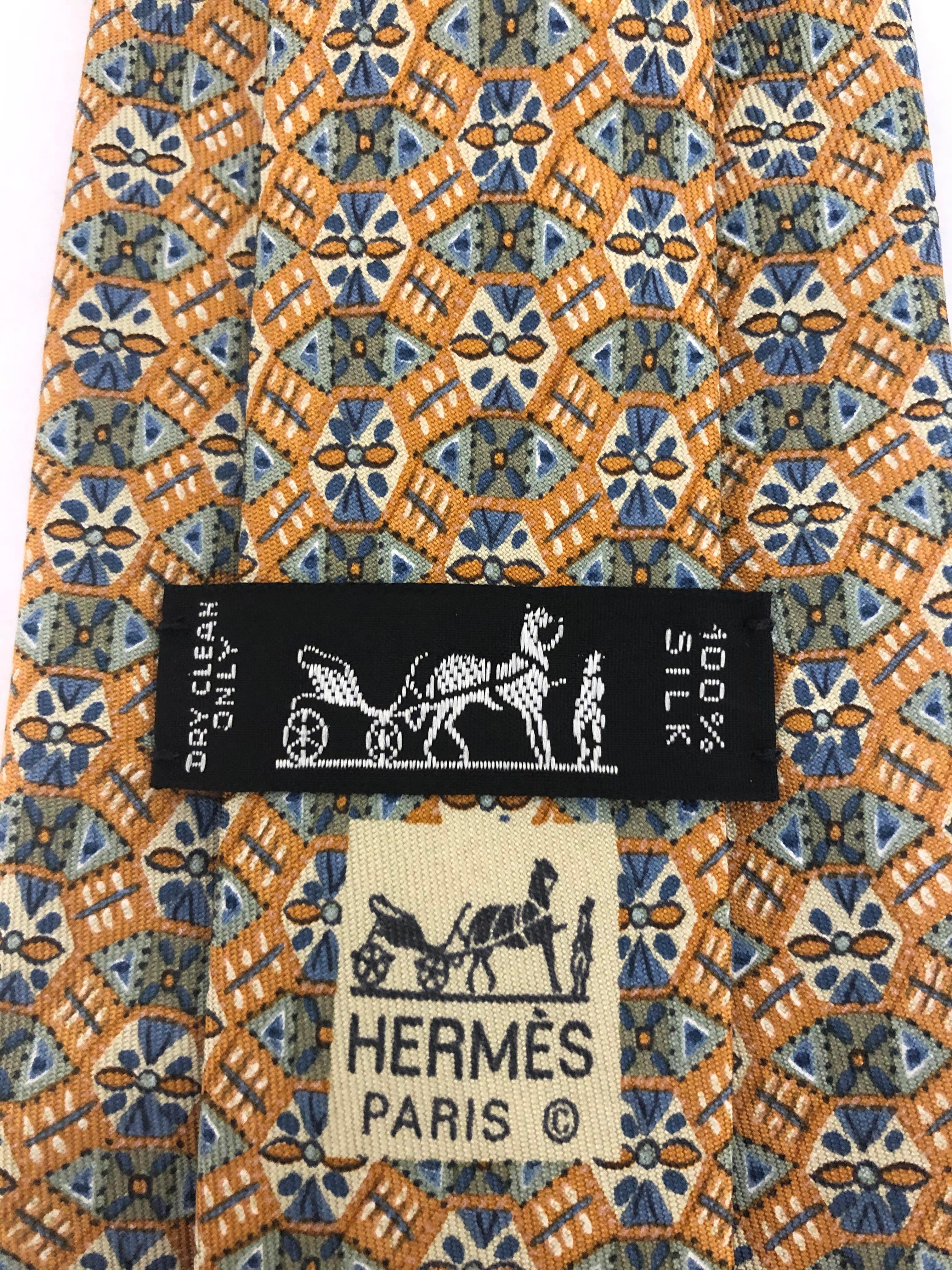 Brown HERMES a Trio of Vintage Ties Including Rare 1992 Azulejos du Palais de Queluz