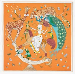 Sciarpa di seta Hermes Story by Jonathan Burton color albicocca