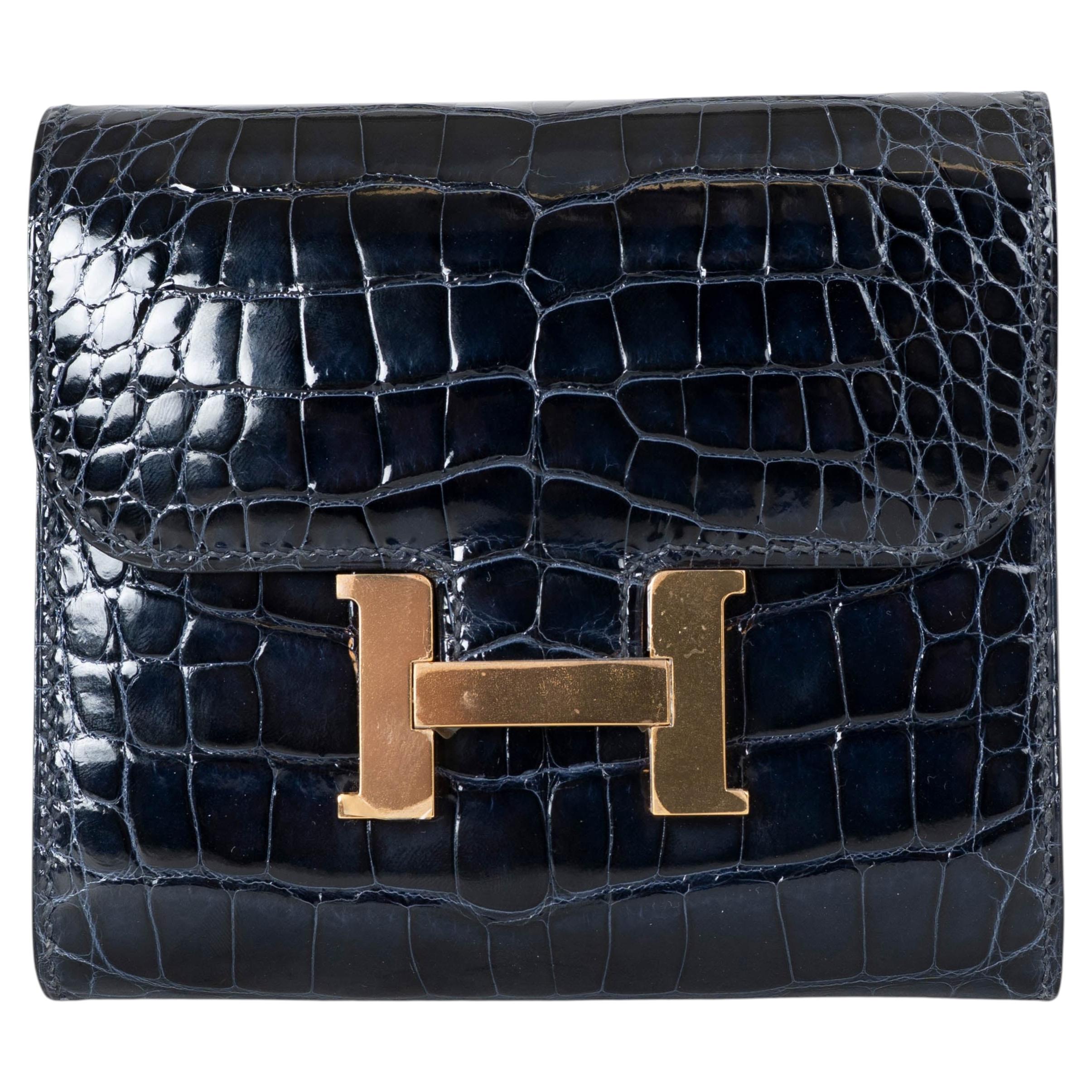 HERMES Abysse blue crocodile CONSTANCE COMPACT Wallet RGhw For Sale