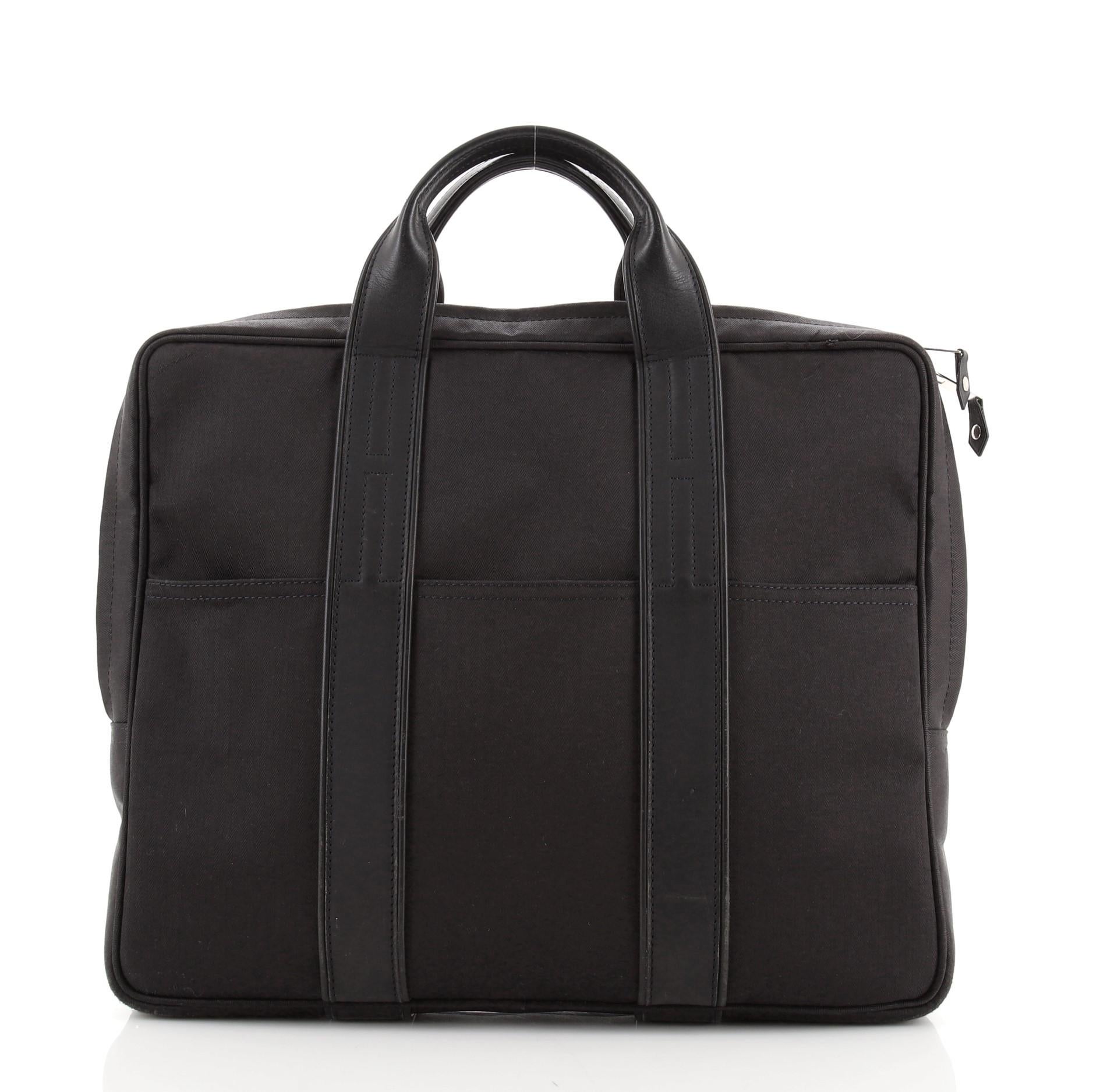 Black Hermes Acapulco Briefcase Toile And Leather Toile and Leather