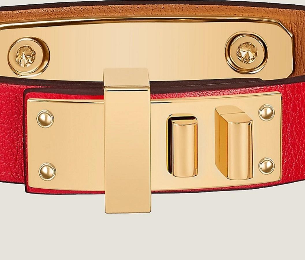 Hermès - Bracelet en cuir de veau Swift rouge à cœurs, taille T2 15,5 cm 1