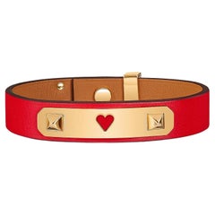 Hermès - Bracelet en cuir de veau Swift rouge à cœurs, taille T2 15,5 cm