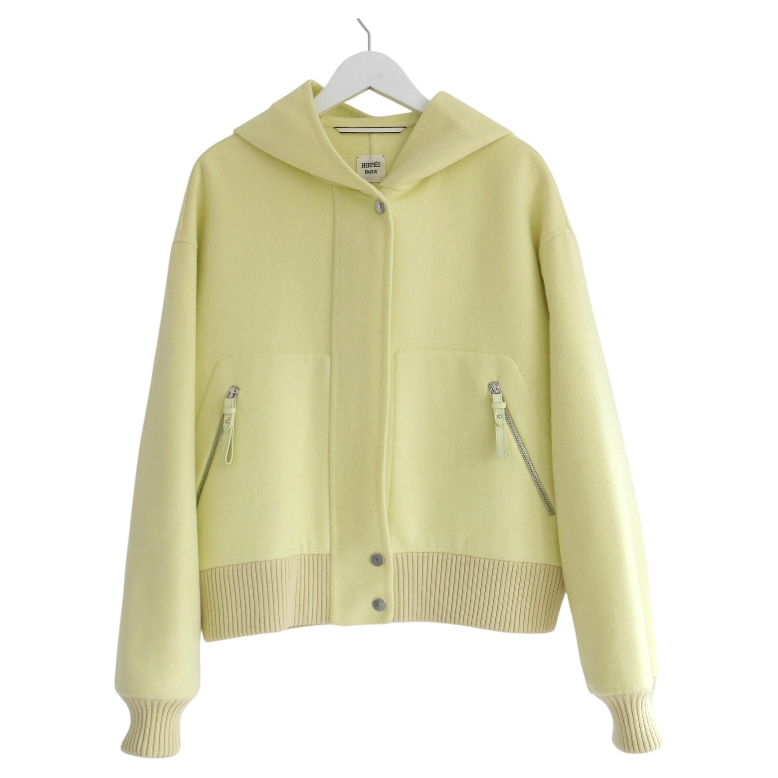 Hermes Acid Yellow Double Faced Cashmere Hooded Jacket