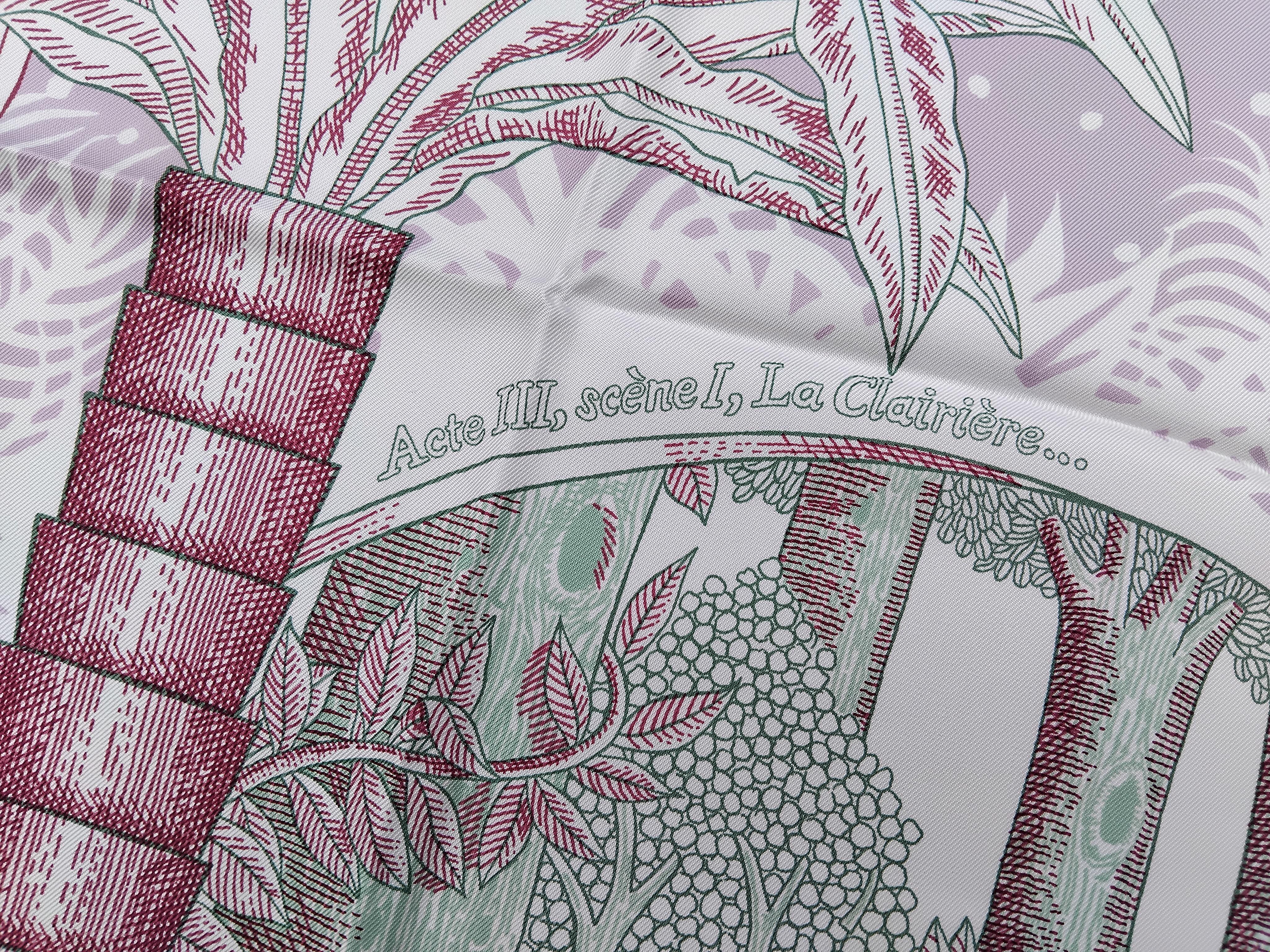 Gray Hermès Acte III Scene I La Clairiere Silk Scarf White Purple 35' For Sale