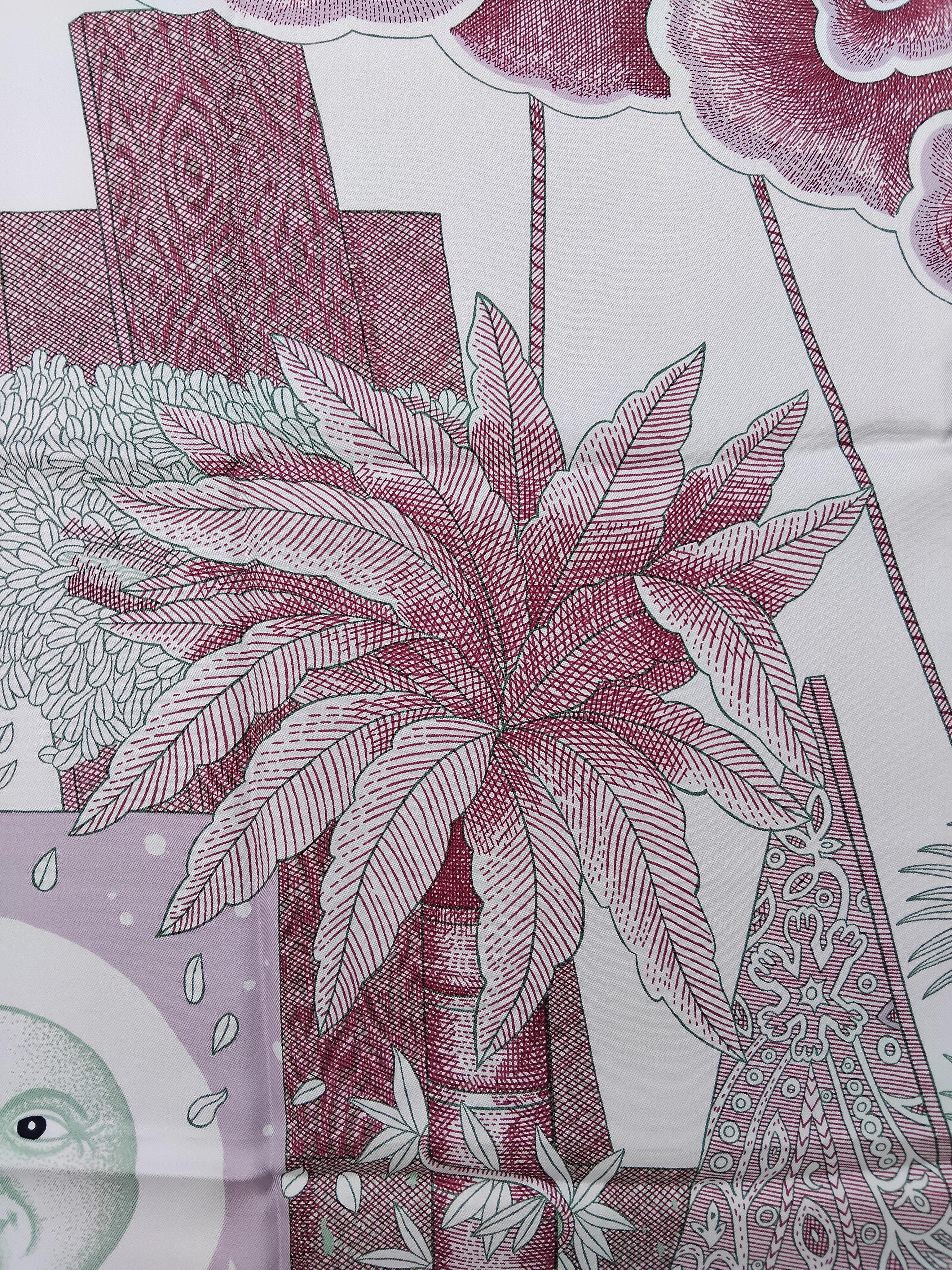 Hermès Acte III Scene I La Clairiere Silk Scarf White Purple 35' For Sale 4
