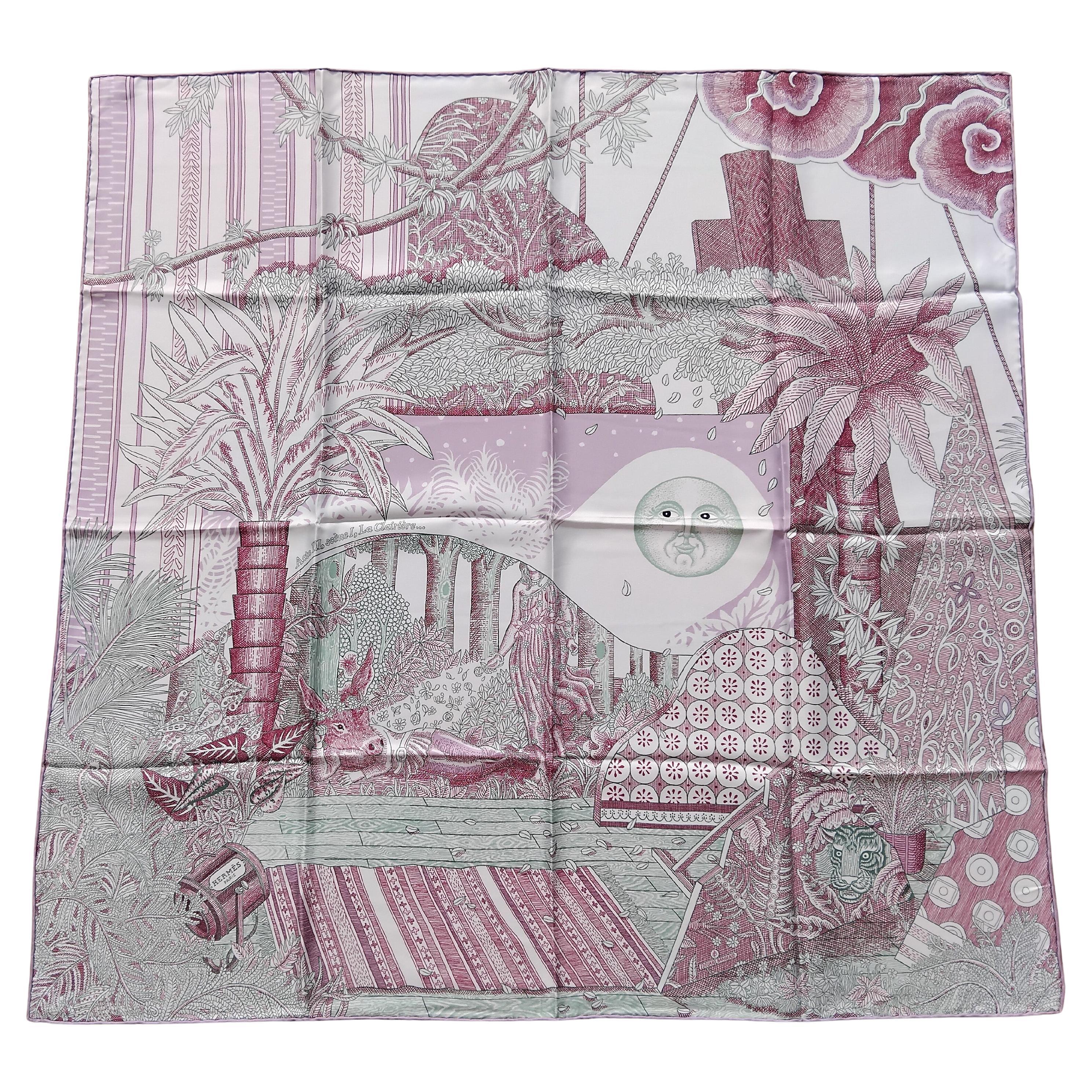 Hermès Acte III Scene I La Clairiere Silk Scarf White Purple 35' For Sale