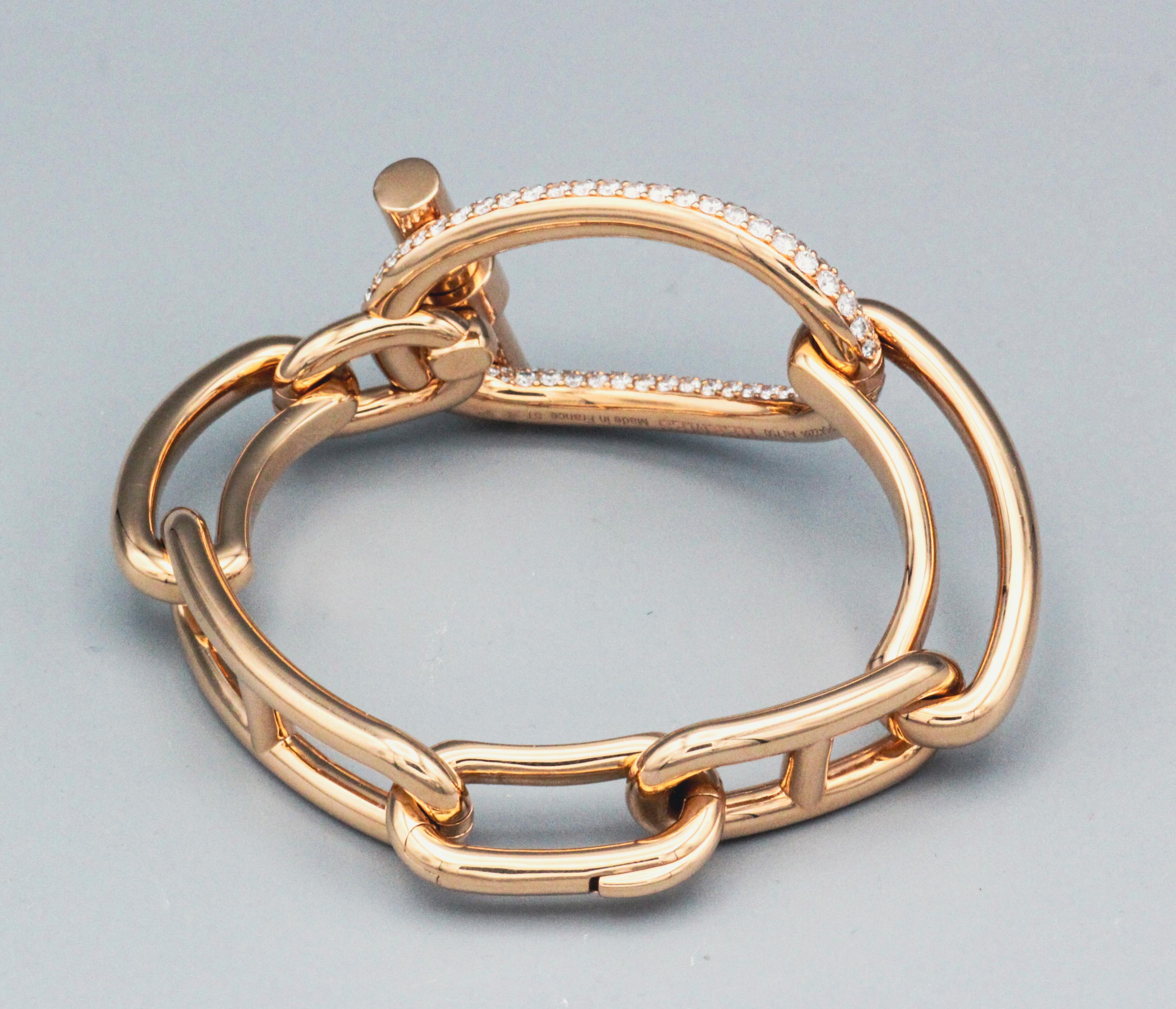 Hermès Adage Bracelet en or rose 18 carats avec diamants Excellent état - En vente à New York, NY