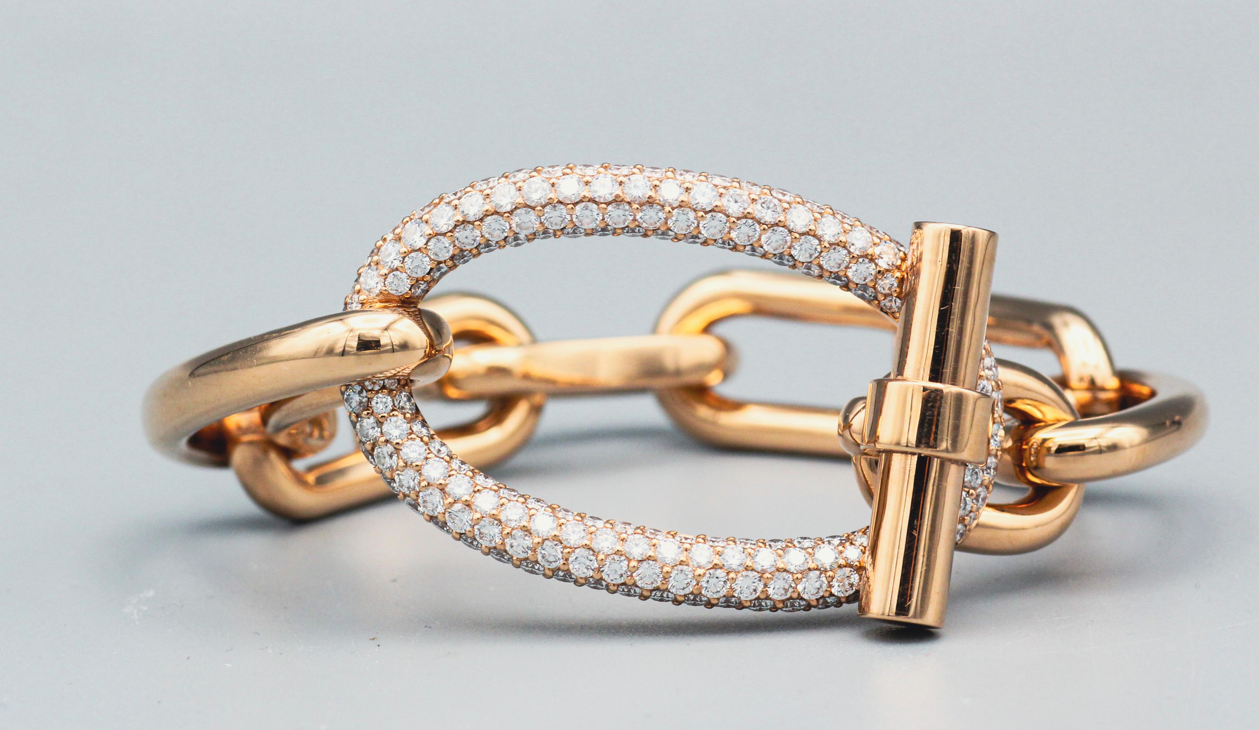 Brilliant Cut Hermès Adage Diamond 18 Karat Rose Gold Bracelet For Sale