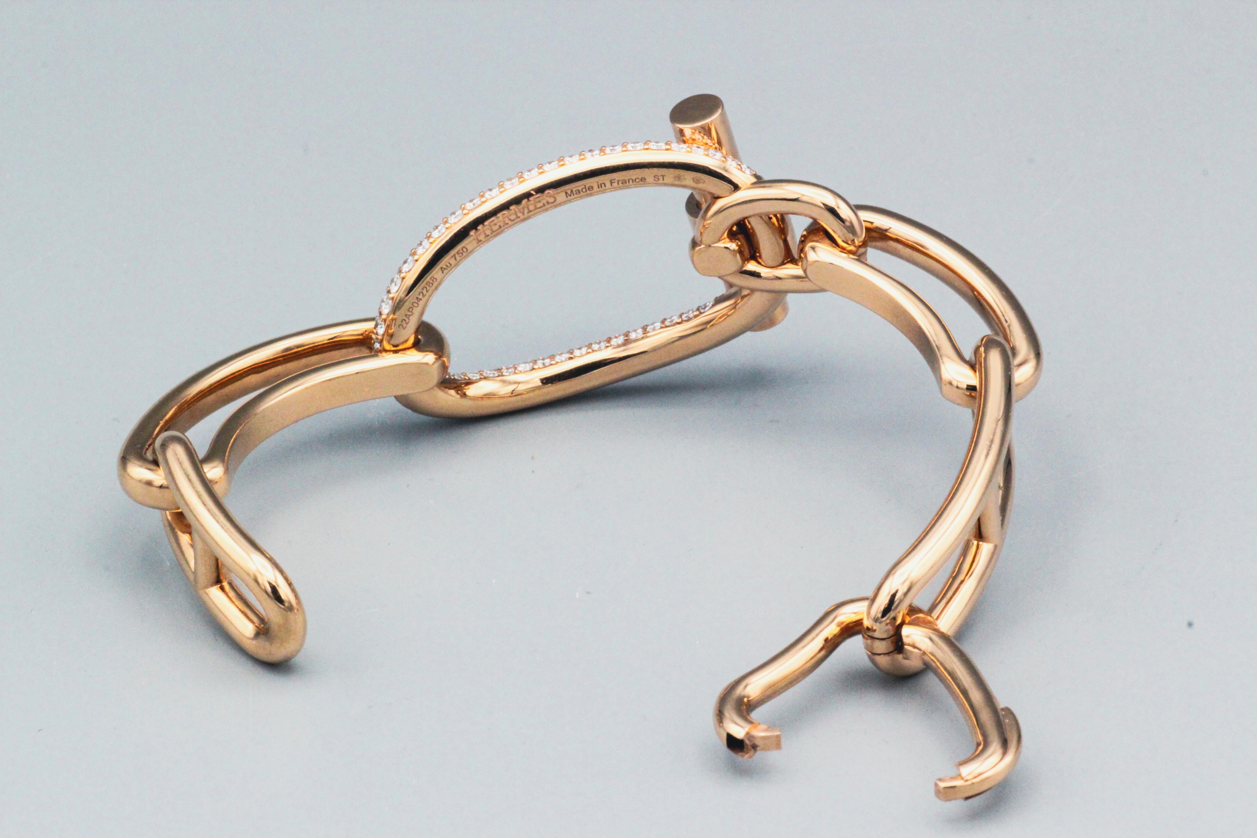 Hermès Adage Diamond 18 Karat Rose Gold Bracelet In Excellent Condition For Sale In New York, NY
