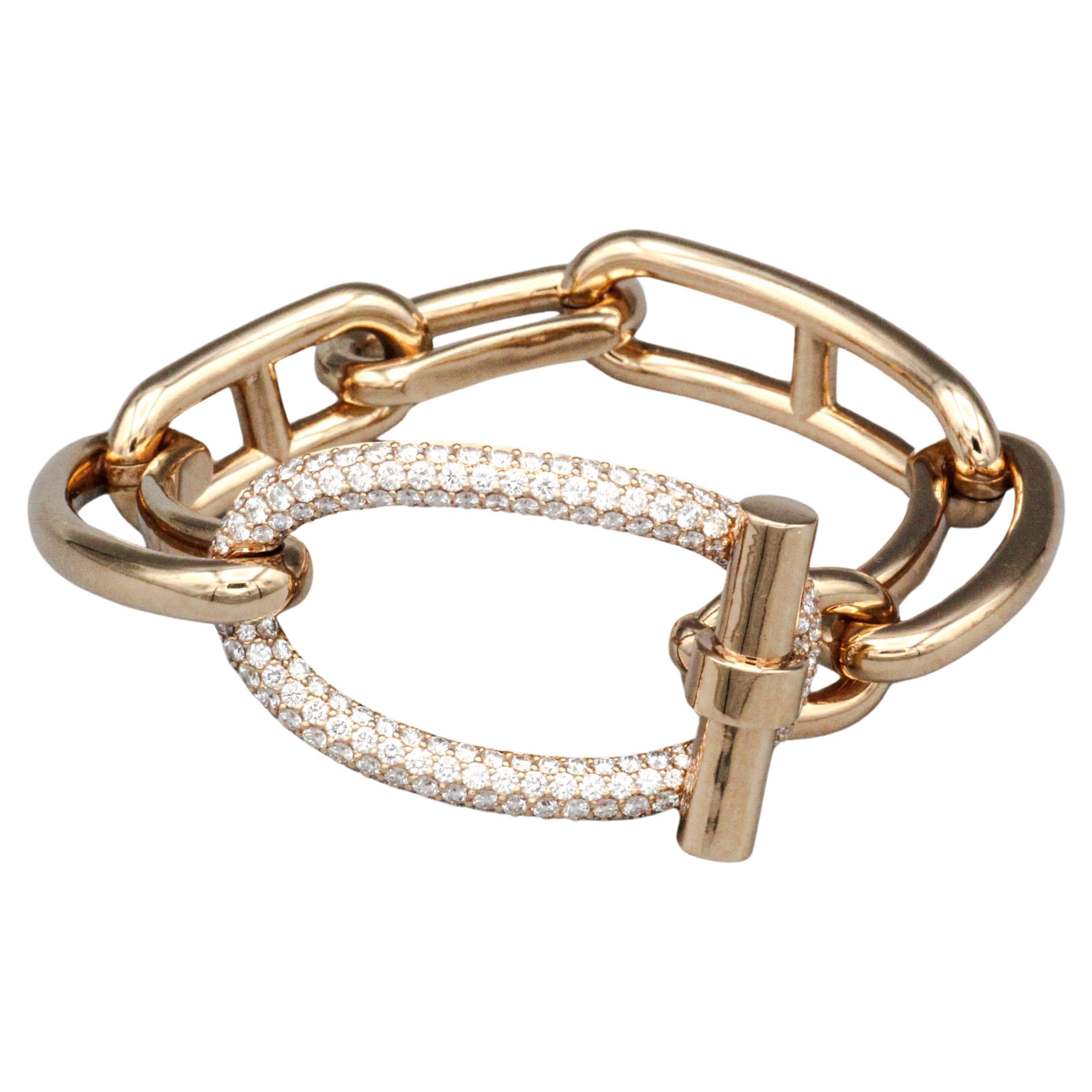 Hermès Adage Diamond 18 Karat Rose Gold Bracelet For Sale