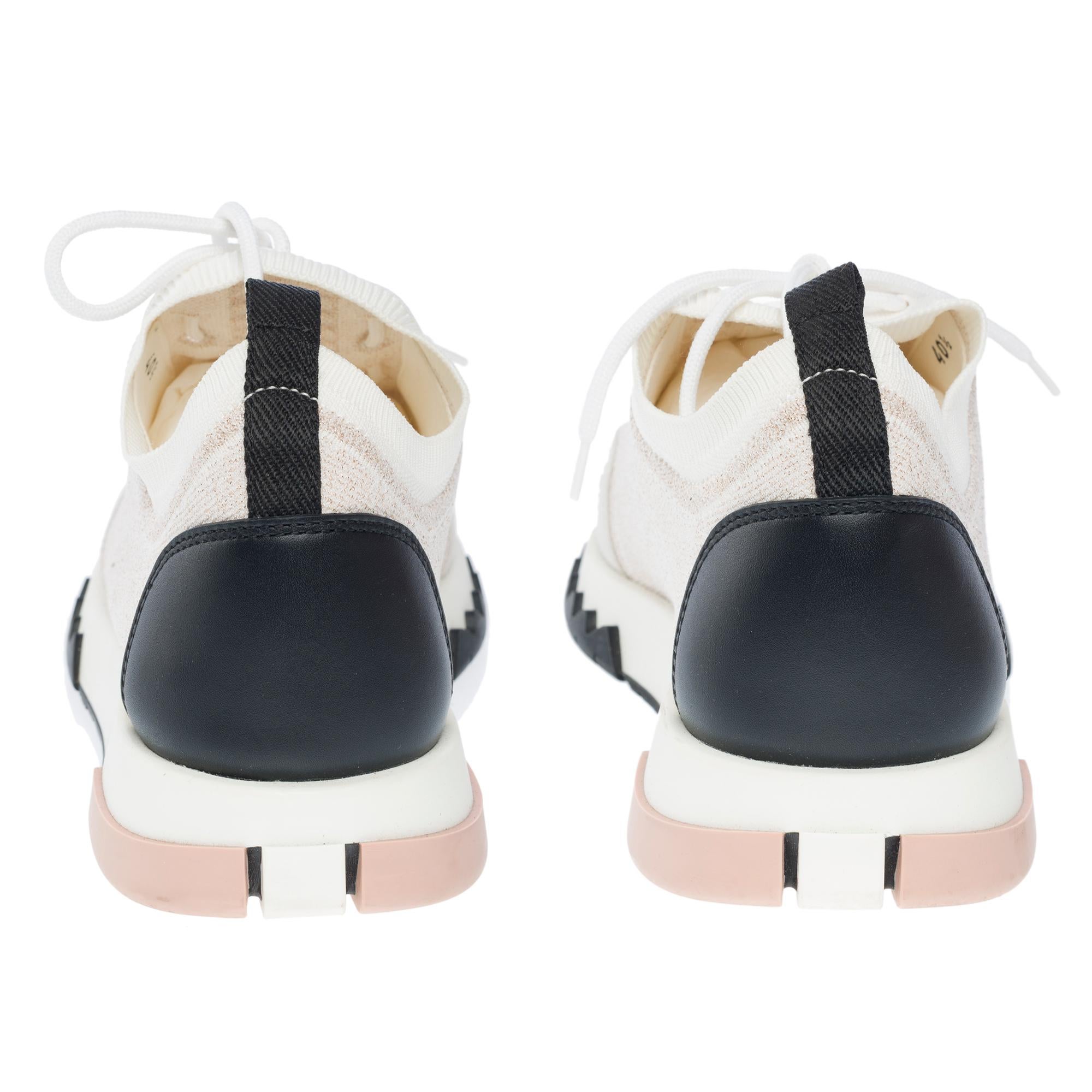 Hermès Addict Sneakers aus Metallic-Mesh in Bicolor, Kalb und Ziege (Grau) im Angebot