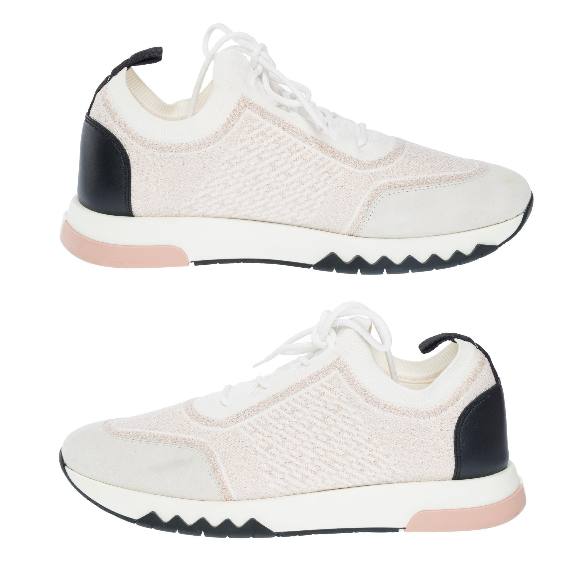 Hermès Addict Sneakers aus Metallic-Mesh in Bicolor, Kalb und Ziege im Zustand „Hervorragend“ im Angebot in Paris, IDF