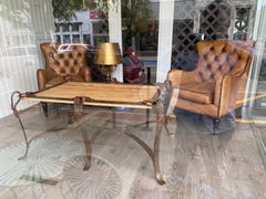 Table Cocktail Ceinture en Fer d'inspiration Hermes/Adnet, base en fer, plateau en Wood, grand style